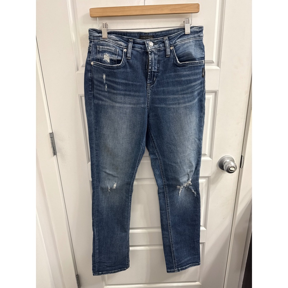 Silver Jeans Co Beau Slim Boyfriend Distressed Jeans W28 L28.5 Medium Wash Denim